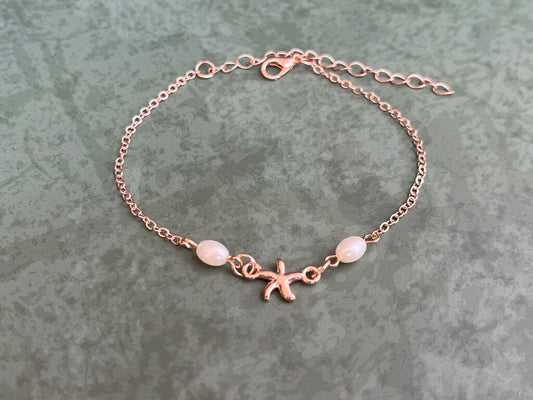Ankle Bracelet - Rose Gold Chain w Starfish