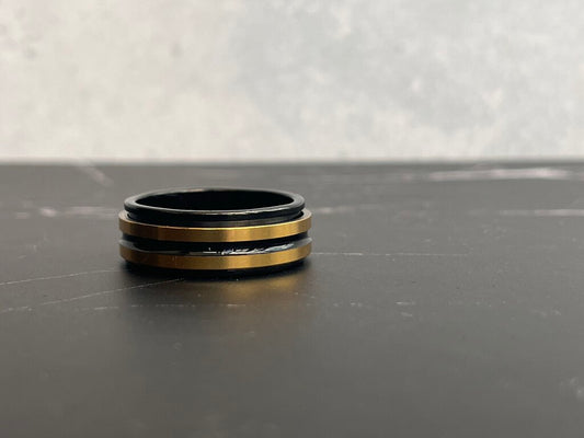Band Fidget Ring - Black w Gold Bands