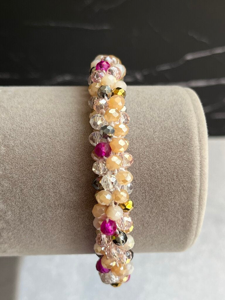Beaded Glass Bracelet - Pink & Silver