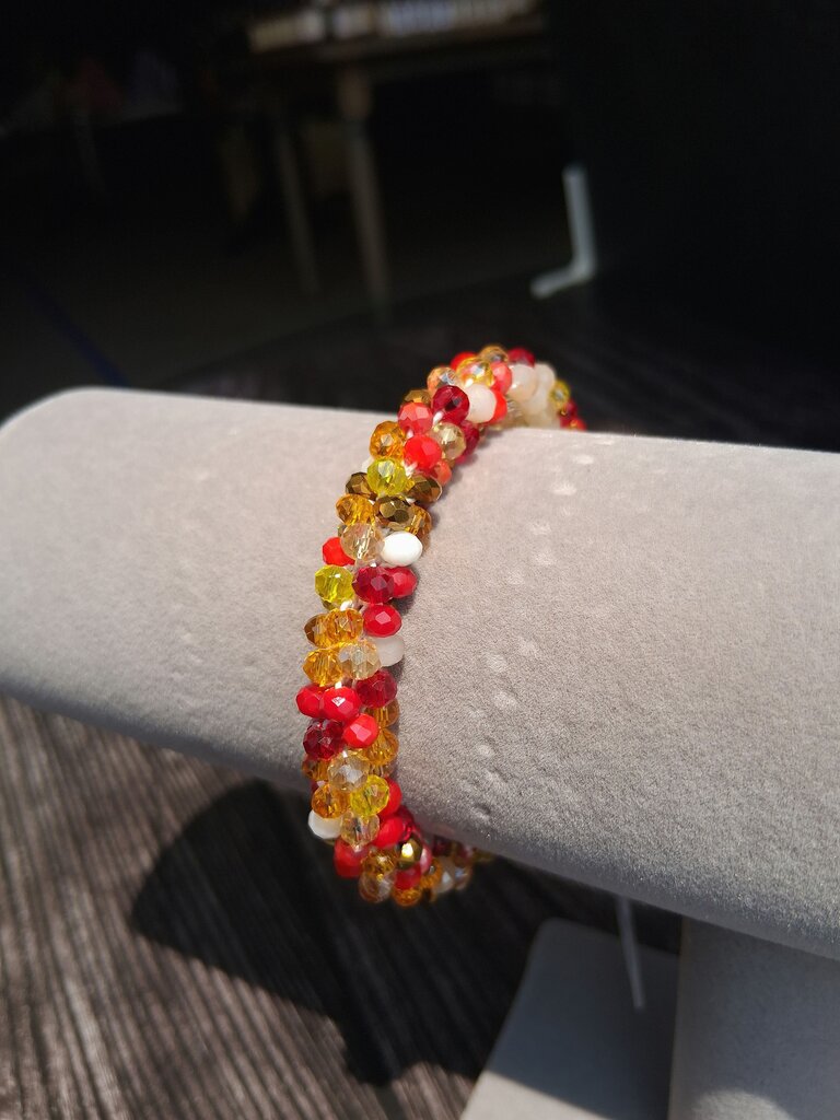 Beaded Glass Bracelet - Orange & Red