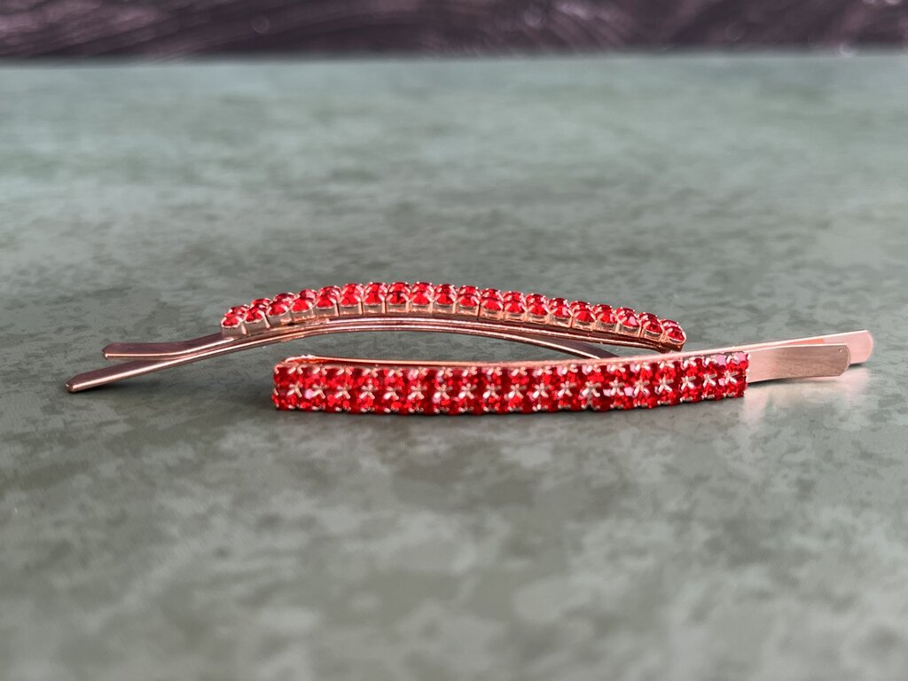 Barrette Set of 2 - Rose Gold w Ruby