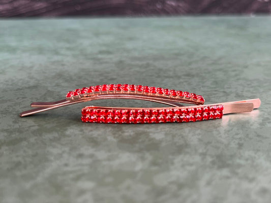 Barrette Set of 2 - Rose Gold w Ruby