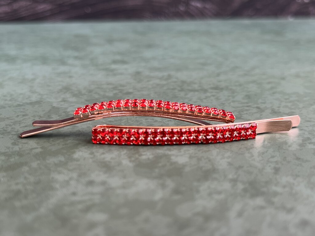 Barrette Set of 2 - Rose Gold w Ruby