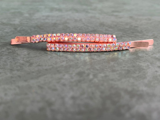 Barrette Set of 2 - Rose Gold w Diamond