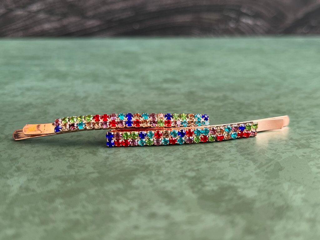 Barrette Set of 2 - Rose Gold w Rainbow