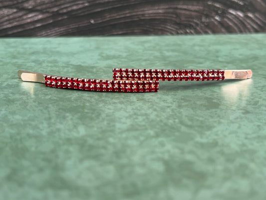 Barrette Set of 2 - Rose Gold w Garnet