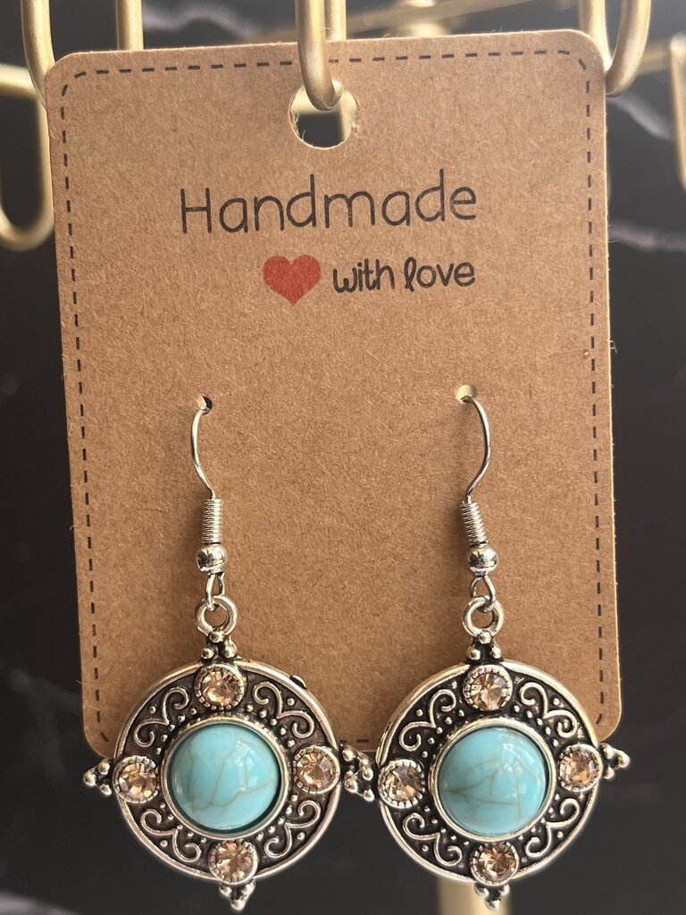 Turquoise Hanging Earrings - Bronze "Sheild"