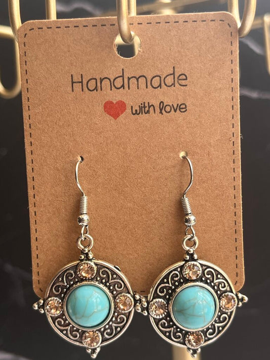 Turquoise Hanging Earrings - Bronze "Sheild"