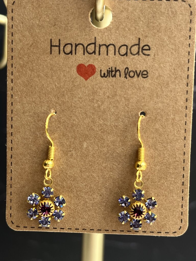 Flower Earrings - Purple & Gold Flowers