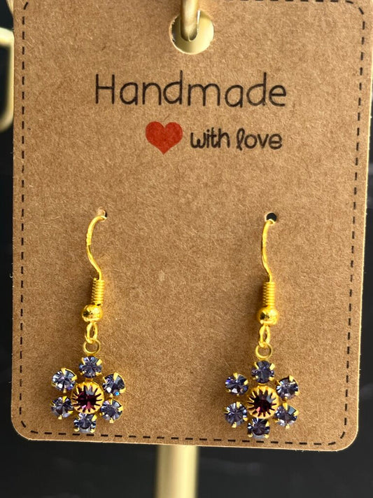 Flower Earrings - Purple & Gold Flowers