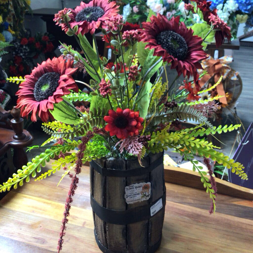 Barrel of sunflowers